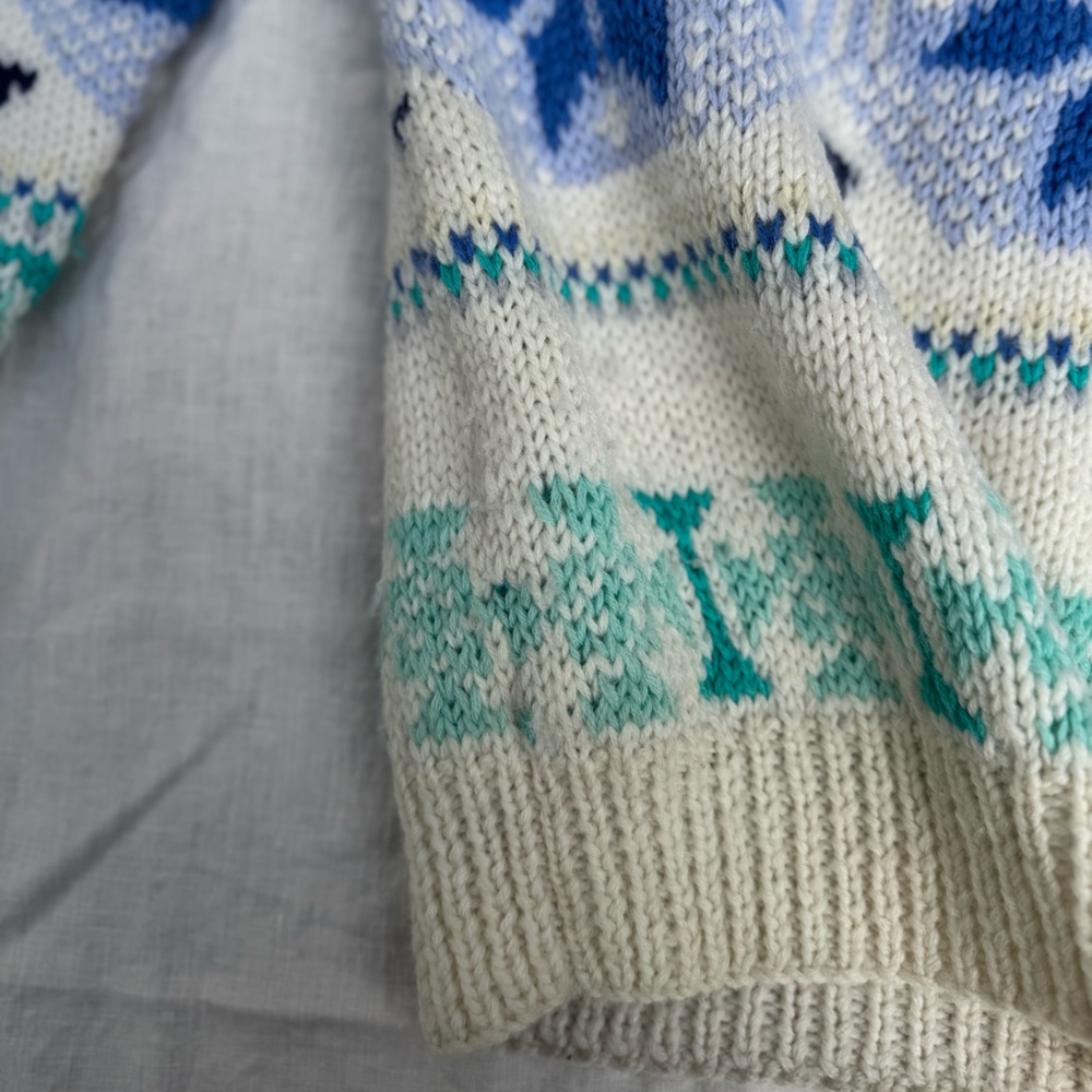 VINTAGE Obermeyer Medium Women’s Wool turtleneck sweater cream colorful knit OS - Picture 14 of 15